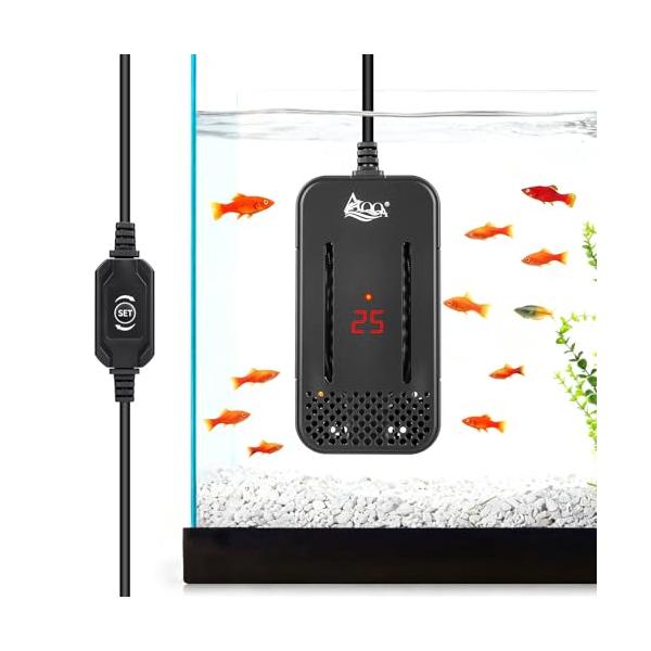 AQQA 水槽用ヒーター 亀ヒーター 15~34℃温度調節 デジタル表示