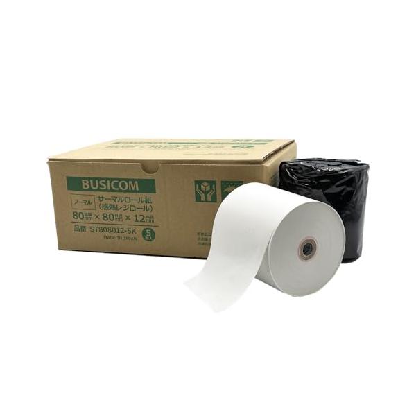 他サイト： ビジコム純正 三菱製紙国産 感熱レジロール紙 80mm幅×外径80φ×内径12mm 5巻 芯あり ノーマル保存 ST808012-5Kの商品画像