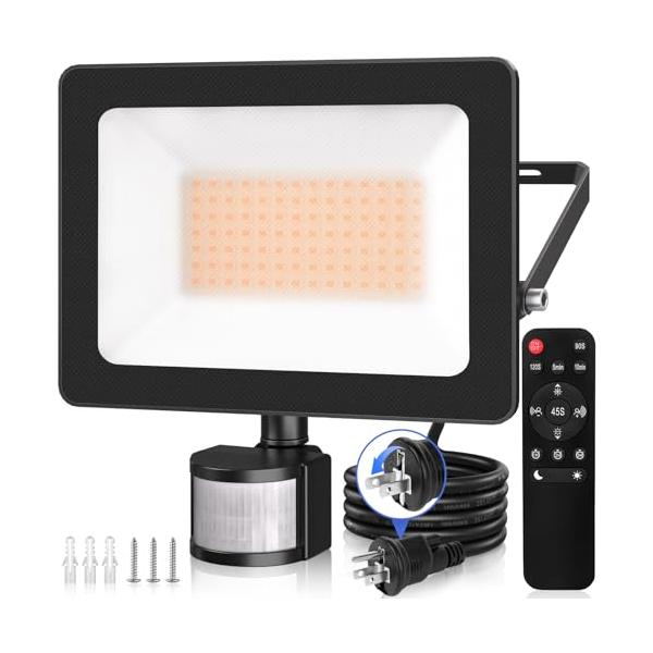 CLY 人感 センサーライト 屋外 防犯 LED投光器 80W 電球色 10000LM 2700K IP66防水 作業灯 フラッドライト 超爆光