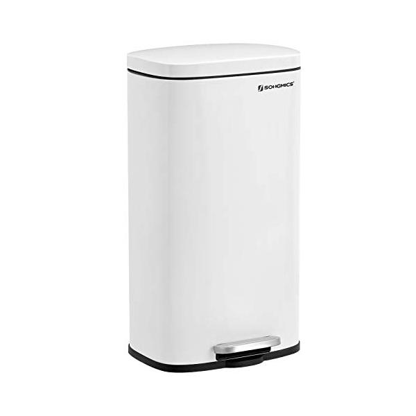 SONGMICS ゴミ箱 ふた付き 30L ペダル式ダストボックス 横型 薄型