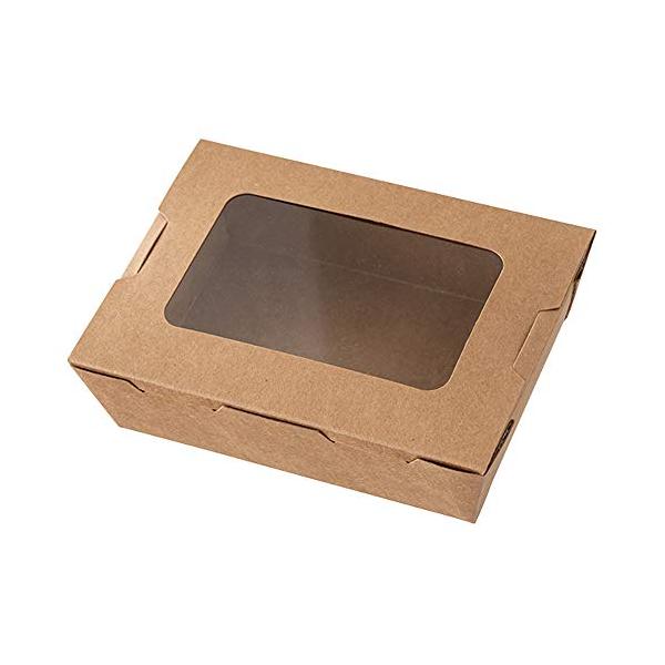 ヘッズ デリボックス 16.5×4.6×13cm 茶色 50枚 食品対応 耐油 耐水 容器 窓付き クラフト デリバリー 持ち帰り お弁当箱 H