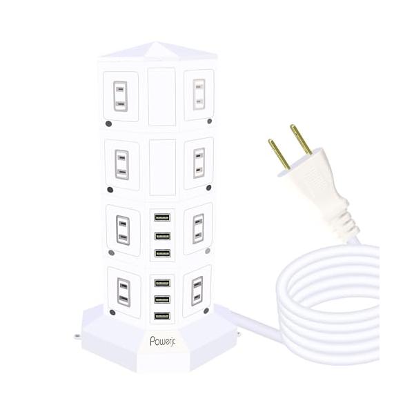POWERJC タワー式電源タップ 4層縦コンセント 16ACスマート6USB急速