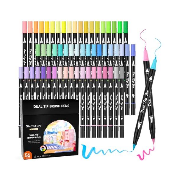 Shuttle Art アートマーカーペン 筆先 パステルカラー 56色セット 水性