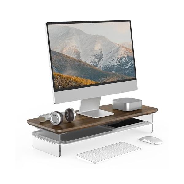 ブラウン/幅60cm/-・Color:ブラウンSize:幅60cm・アクリルの脚・浮いている空間モニタースタンドの脚は、透明なアクリル板を採用しており、解放感があります。さらに、デスクトップに浮いているような感覚を与えます。特に夜にはLED...