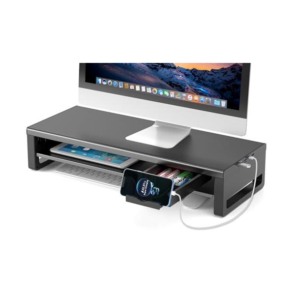 二段式-黒/-/-・Color:二段式-黒・3つのUSBポートと2つの充電ポート：EAYHM ディスプレイ 台には、1つのUSB3.0ポートと2つのUSB2.0ポートがあります。 USBケーブル（贈り品）をパソコンに接続すると、ハブの拡張機...