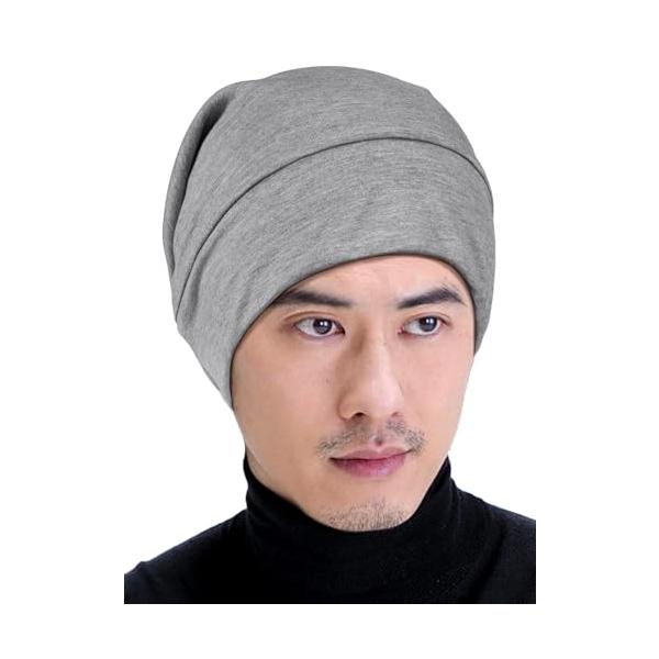 [OLESILK] シルク ナイトキャップ メンズ ヘアキャップ シルク 寝る帽子 保温 保湿 ツヤツヤ サイズ調整 男女兼用 ライトグレー