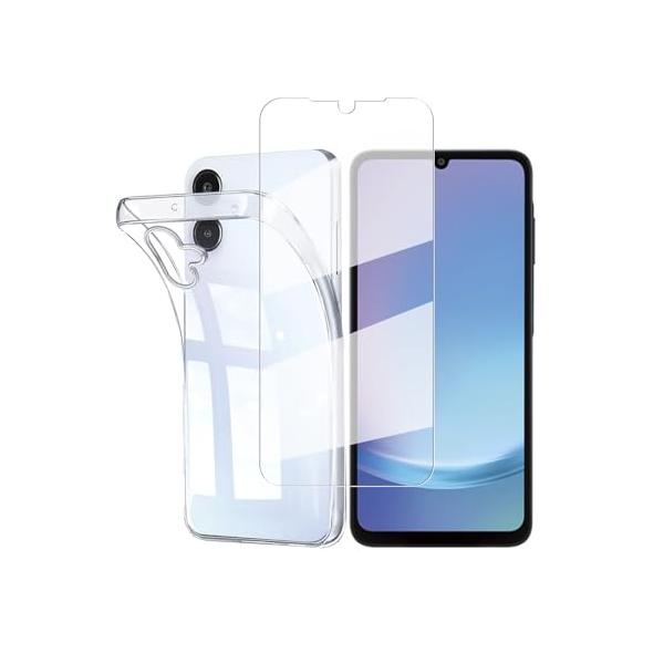 Koucfum 対応 Galaxy A25 5G ケース + ガラスフィルム 透明 ソフト SC