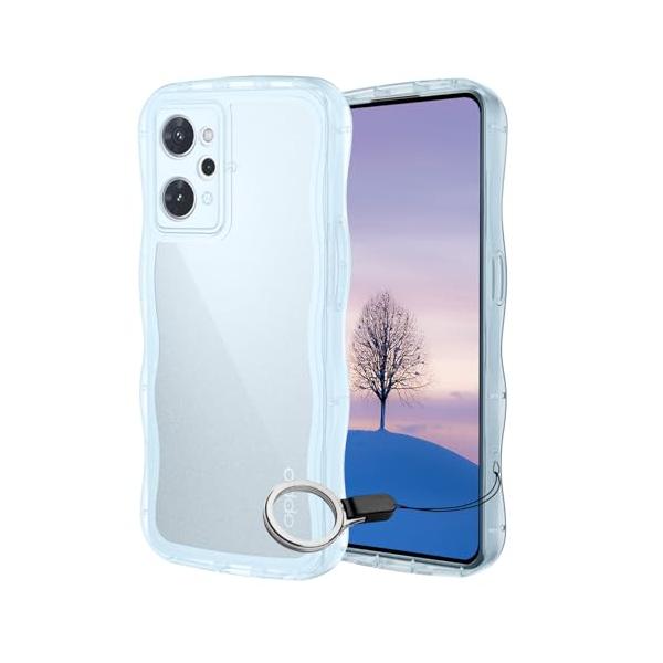 OPPO Reno9 A /Reno7 ケース ブルー ウェーブ TPU波状のバンパー 透明
