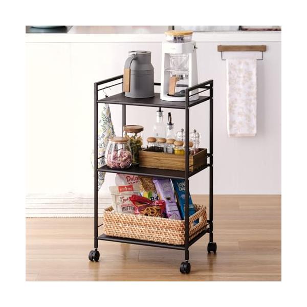 他サイト： ドウシシャ パンチングラック 3段 キャスター付き 収納ワゴン ブラウン ストッパー 取っ手付き 全体耐荷重18kg 幅43×奥行29.5×高7の商品画像