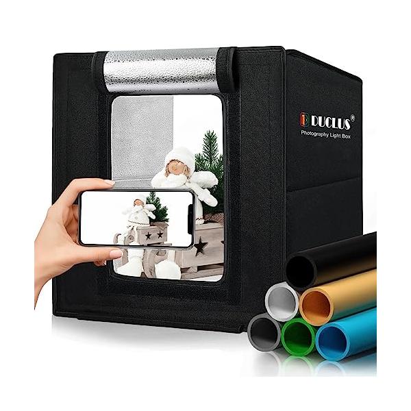 DUCLUS 撮影ボックス 25cm 撮影ブース 折りたたみ、Light Box 簡易 写真スタジオ 調光な96個のLEDライト、6色背景 商品