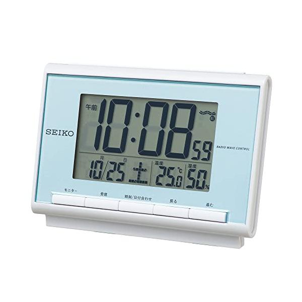 他サイト： セイコークロック(Seiko Clock) セイコー クロック 目覚まし時計 電波 デジタル カレンダー 温度 湿度 表示 薄青 パール SQ6の商品画像