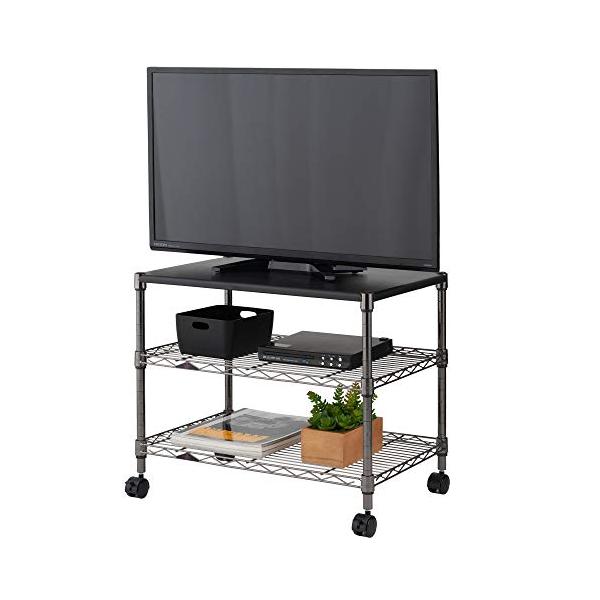 他サイト： ドウシシャ ルミナス ブラック 幅60 3段 テレビ台 テレビラック ローボード 艶のある黒色 キャスター付き スチールラック 収納棚 棚板 スの商品画像
