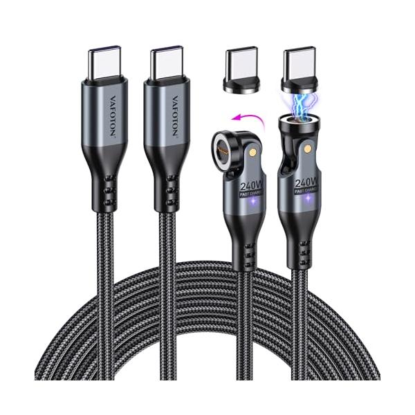 VAFOTON 240W対応 9pin マグネット 充電ケーブル1M+1.8M540度回転 5A超急速充電 データ転送可 アダプタ付き USB-
