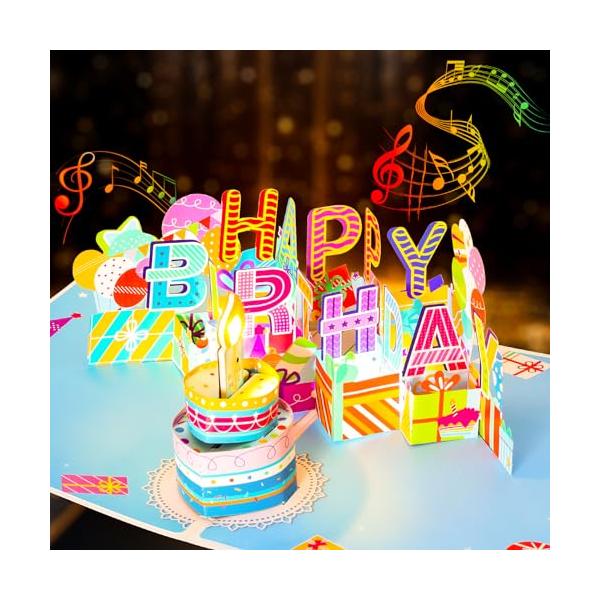ZOEDO 3Dミュージカルバースデーポップアップカード、ブローアウトLED