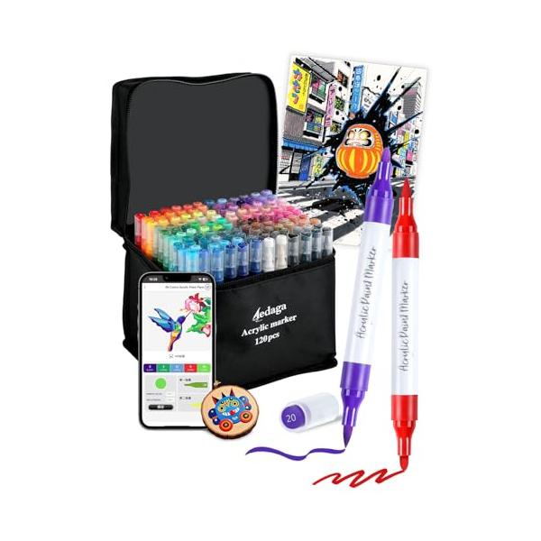 アクリルマーカー 120色セット 色付き号水性ペン アプリ付き カラー