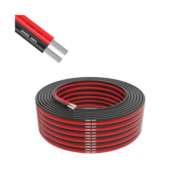 HaerknCbl 16AWG/1.3Sq 電線ケーブル パラレルシリコンワイヤー 平行線2×10M（黒10M＋赤10M）フックアップワイヤーキ