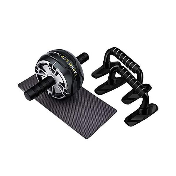 他サイト： CATOOM 腹筋ローラー マット付き + 腕立て、 アブホイール、 エクササイズウィル 耐荷重220KG 筋トレグッズ ブラックグレーの商品画像