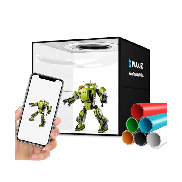 PULUZ 30cm 撮影ボックス LED 120灯 CRI95+ 調光対応 撮影ブース 6色背景 商品撮影用フォトスタジオ 折りたたみ式 US