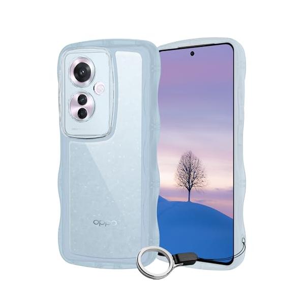 OPPO Reno11 A ケース ブルー ウェーブ TPU波状のバンパー 半透明