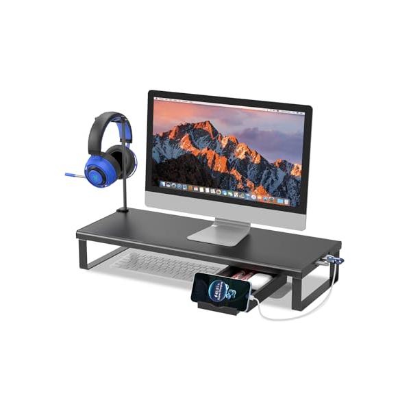 EAYHM モニター台 USB2.0/3.0データ転送付き 机上台 USB/TYPE-C充電