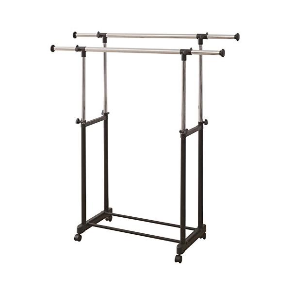 他サイト： 山善(YAMAZEN) 高さ伸縮パイプハンガーラック サイドバー付 ダブル キャスター付き ブラック MKS-WS(BK)(S)の商品画像
