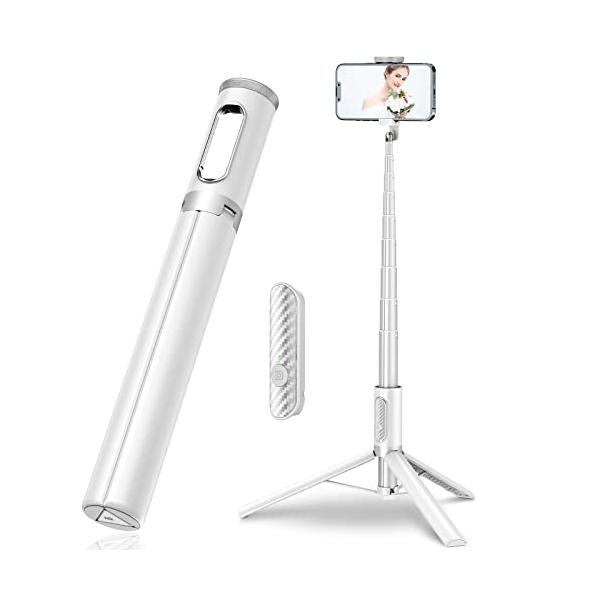 ホワイト/-/D048566・Color:ホワイト・パッケージ個数:1・持運びやすい＆オシャレなスマホ三脚：　スマホ三脚と自撮り棒を一体化させる理念に基づき、作られてきたこのスマートフォン用三脚は、スタイリッシュな仕様でコンパクトに折りたた...