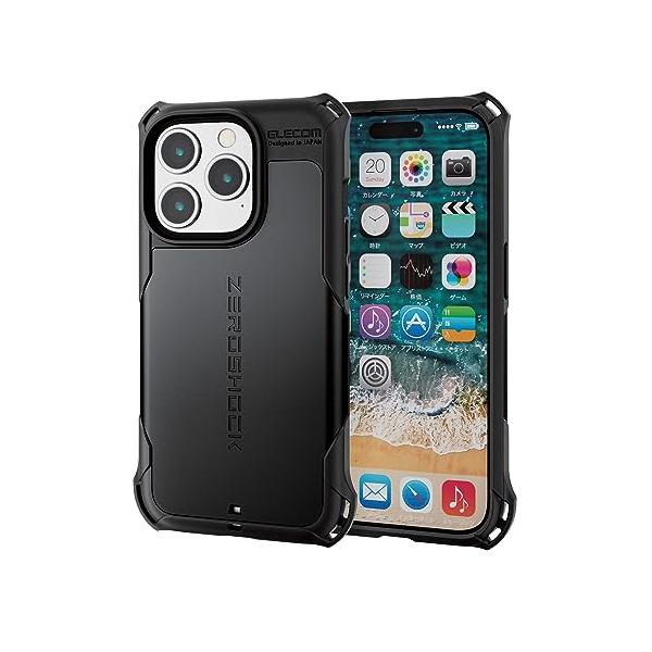 エレコム iPhone15 Pro ケース ZEROSHOCK 耐衝撃 四つ角ダンパー ハニカム・ダブルレイヤー構造 衝撃吸収フィルム付き スト
