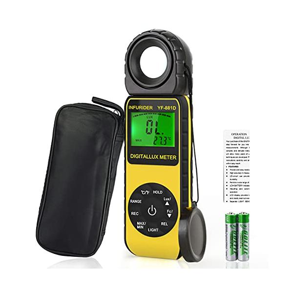 1.イエロー-881D/-/-・Color:1.イエロー-881D・パッケージ個数:1・??高精度ルクス計0.1-400 000Lux（FC切り替え）、光度計計測範囲1/×10/×100(3段階計測)、高精度で輝度を正確に測定できます。誤差...