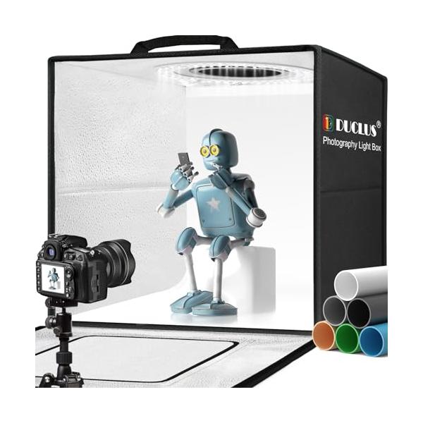 DUCLUS 撮影ボックス 50cm 写真撮影ブース 折りたたみ 簡易スタジオ 216個5500K超高輝度LEDライト 無段階調光器 6色背景