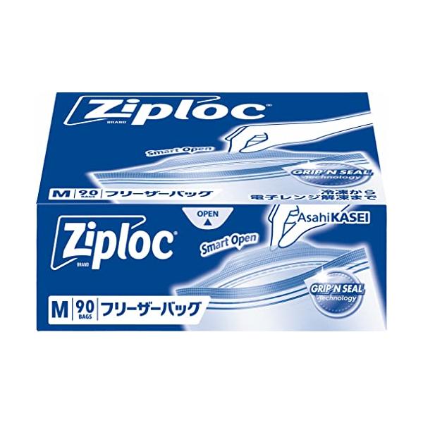 他サイト： Ziploc 大容量ジップロック フリーザーバッグ ジッパー付き M 90枚入 クリア・ブルーの商品画像