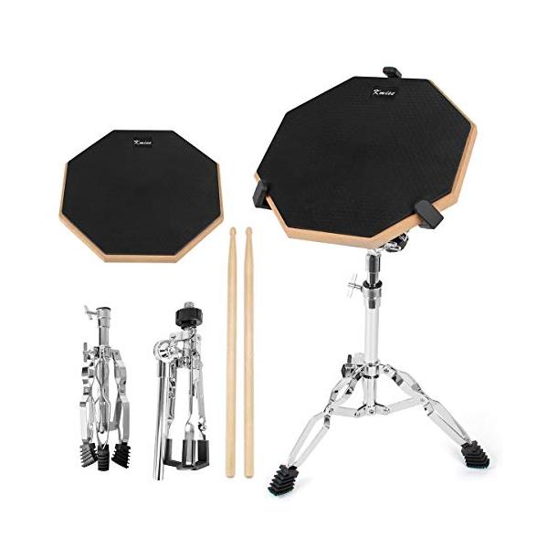 他サイト： Kmise　ドラム練習パッド　トレーニング用　スタンド付属　スティック付き　ラバー製　ブラック　静音・高反発　12インチの商品画像