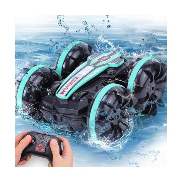 ブルー/-/-・Color:ブルー・水陸両用/四輪駆動：大きい四輪で駆動する水陸両棲ラジコン カーです。室内はむろん、砂や瓦礫の多いアウトドア、水たまりなどの水面もガンガン走行。精密なデザインにより、極端な条件を克服してエンジンと電池の防水...