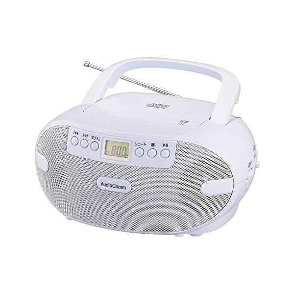 他サイト： オーム電機AudioComm CDラジオ CDプレーヤー ポータブル コンパクト ステレオ コンセント 電池式 ホワイト 英会話 語学学習 英検の商品画像