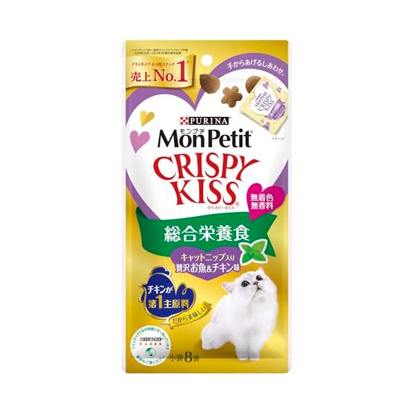 他サイト： モンプチ クリスピーキッス 猫用おやつ 総合栄養食 キャットニップ入り贅沢お魚&amp;チキン味 24g(3g×8袋)×5個セットの商品画像