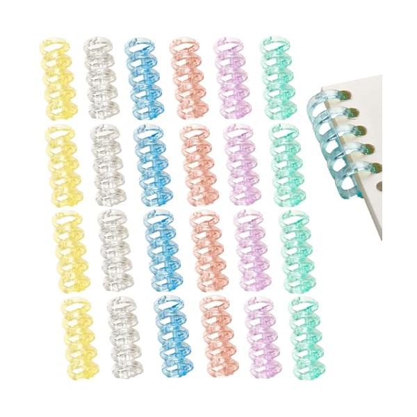 ESJNNK バインダーリング 24個セット 5穴 リーフバインダーリング 6色入 穴径15mm ブックリング 取り外し A4 A5 B5製本用