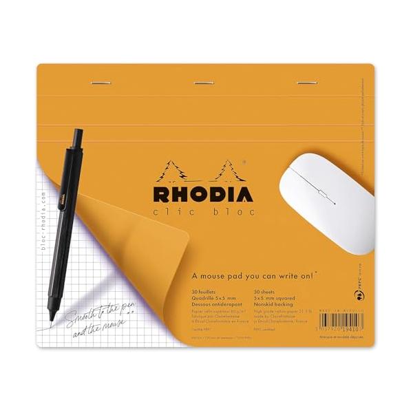 他サイト： RHODIA(ロディア) メモ帳型マウスパッド クリックブロック マウスパッド メモ用紙30枚入(5mm方眼・19×23cm) PEFC認証取得の商品画像