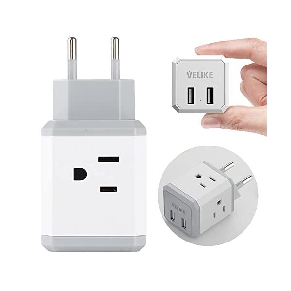 VELIKE 海外変換プラグ Cタイプ 旅行用 変換器 4個AC差込口 2USBポート付き コンセント変換 電源変換アダプター イタリア/韓国/