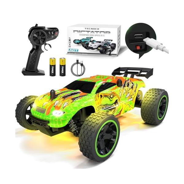 グリーン恐竜/-/-・Color:グリーン恐竜・Type-C充電一般的だったバッテリーの代わりに、直接充電ができるようにアップグレードしました。電池の手間を省くために、このラジコンカーはUSB-Cで充電でき、電池を取り外すのにドライバーを使...