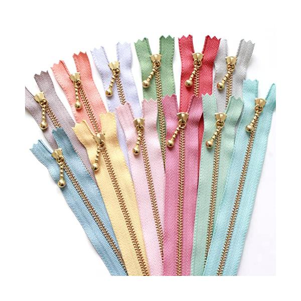 他サイト： 日本紐釦貿易(Nippon Chuko) YKK 玉付きファスナー ニュアンスカラー 20cm ゴールド 12色セット 3G20-N12MIXの商品画像