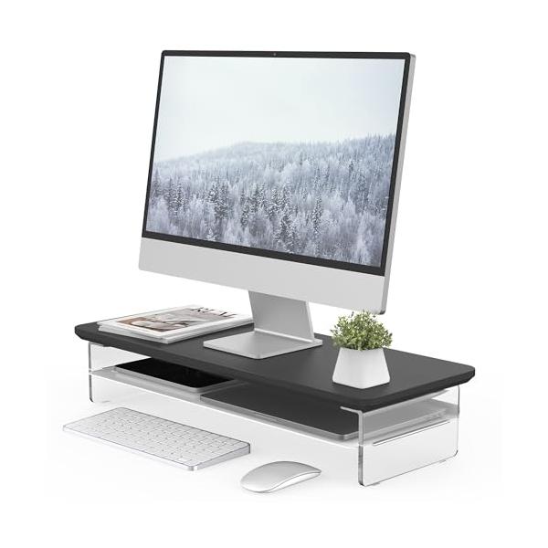 ブラック/幅60cm/-・Color:ブラックSize:幅60cm・アクリルの脚・浮いている空間モニタースタンドの脚は、透明なアクリル板を採用しており、解放感があります。さらに、デスクトップに浮いているような感覚を与えます。特に夜にはLED...