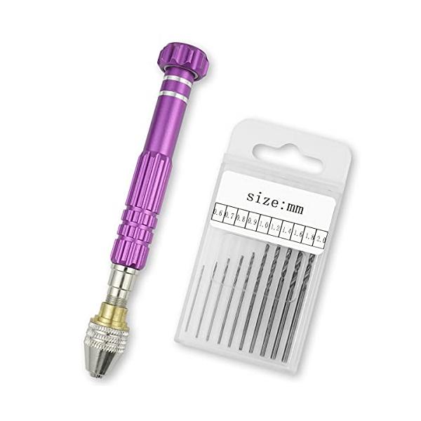 精密 ピンバイス ハンドドリル クラフトツール ドリル付 0.6mm〜2mm 10サイズ セット レジン 模型 手芸