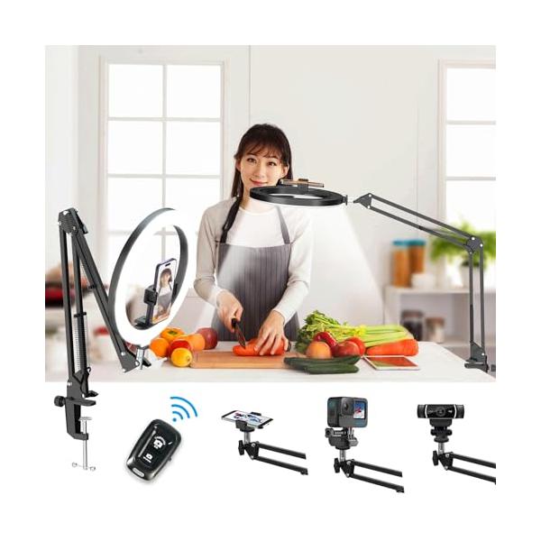 ブラック/10インチ/LUXSURE・Size:10インチ・パッケージ個数:1・1秒で欲しい撮影角度に調整2024年最新モデルのアーム付きリングライトはライトの角度と距離を1秒以内に調整でき、必要な撮影角度を瞬時に満たし、最大限の撮影の柔軟...