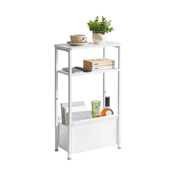 モダンホワイト/布袋付き/-・Size:布袋付きColor:ホワイト・多機能サイドテーブル：オープンデザインのサイドテーブルは十分なスペースを提供し、雑誌袋と2段の棚板があり、優れた収納力を発揮します。上部の天板には飲み物、テーブルランプ、...