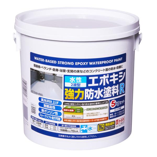 アサヒペン 水性エポキシ強力防水塗料R ツヤあり 5kgセット ライトグレー