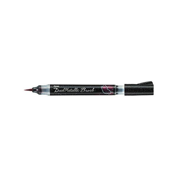 （まとめ買い）ぺんてる ラメ筆ペン デュアルメタリック ブラッシュ ブラック XGFH-DA 〔5本セット〕