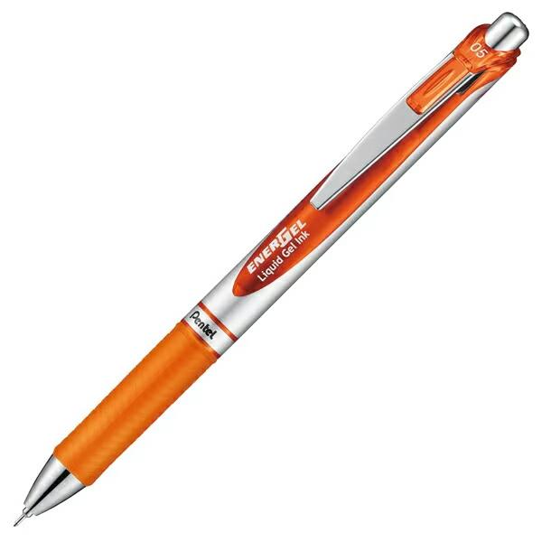メール便発送 ぺんてる エナージェル ボールペン 0.5mm シルバー軸 オレンジ BLN75Z-F