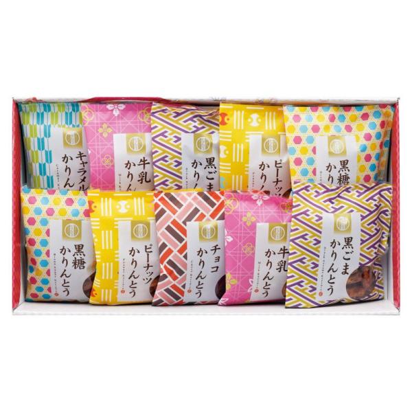 サクサクッとした食感に仕上げた、風味豊かなハチミツ入り黒糖かりんとう、ピーナッツの香ばしさと甘みが調和した、風味豊かなピーナツかりんとう、牛乳を生地に練り込み、サクサクッとした食感に仕上げた牛乳かりんとう、香ばしい黒ごまで仕上げ風味豊かな黒...