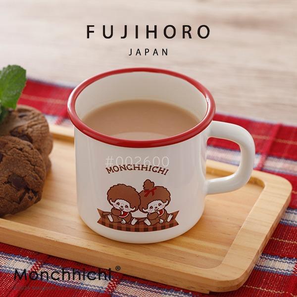 富士ホーロー 公認商品 マグカップ 7cm モンチッチ チェック ホーロー