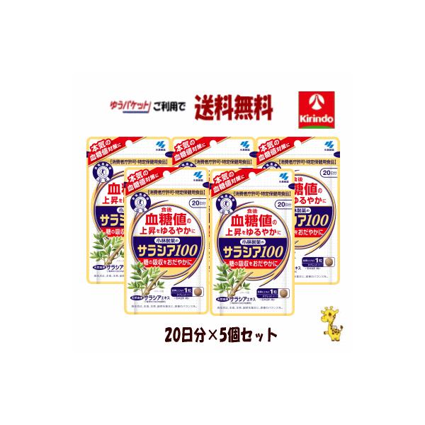 ゆうパケットで送料無料 5個セット 小林製薬の栄養補助食品(サプリメント) サラシア100 20日分(60粒)× 5個セット