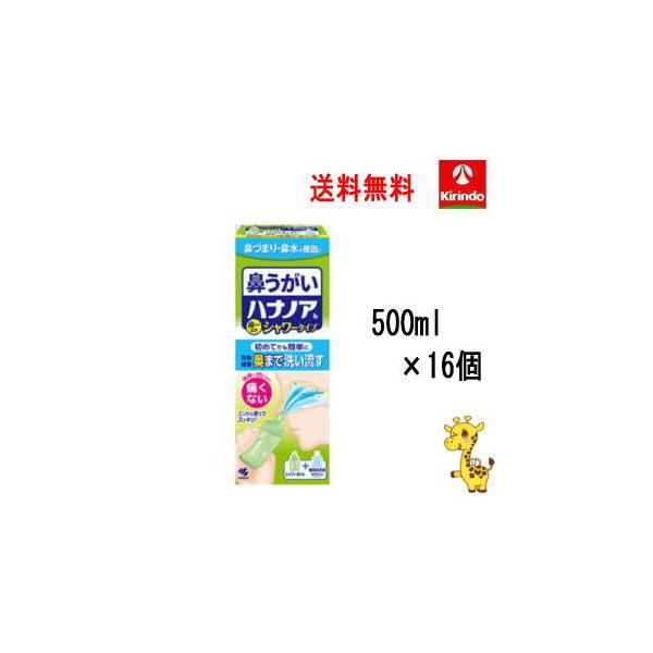 送料無料 16本セット 小林製薬 ハナノアb シャワータイプ 500mL×16個(1ケース)【一般医療機器】 初心者用(洗浄器具＋専用液)